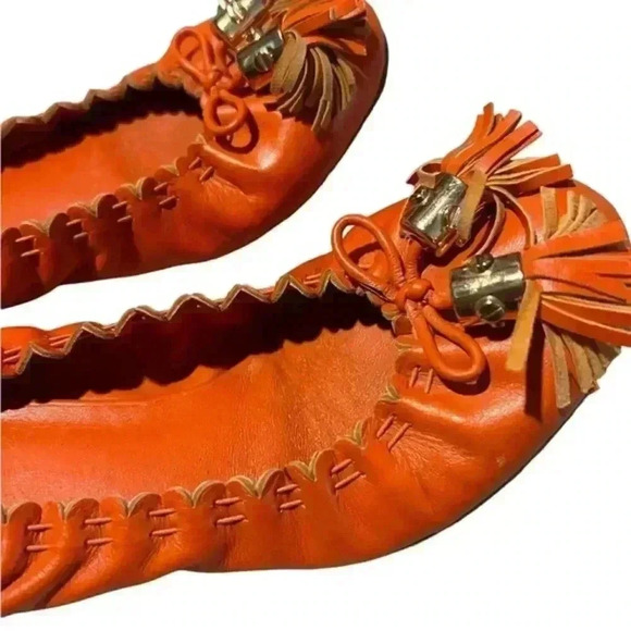 Tory Burch Burnt Orange Leather Tassel Ballet Flats, Size 5.5 - Picture 6 of 6
